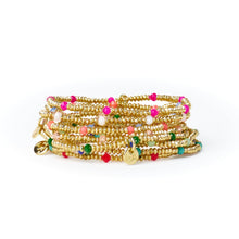 Ashley Small Brass + Crystal Stretch Bracelet Teal + Gold Wholesale