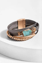 Playa Stackable Leather Bracelet With Natural Stone: Grey