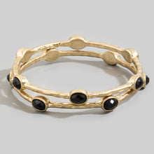 Oval Stone Station Hammered Bangle Set: WGBL