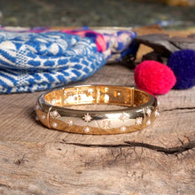 Gold-Tone Eternity Stretch Bangle – Pearls, Turquoise, or Crystals: Wide - Clear Crystals