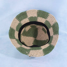 Straw Braided Checkered Bucket Hat: OL