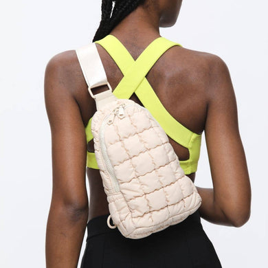 Rejuvenate - Quilted Puffer Nylon Sling Backpack: Cream