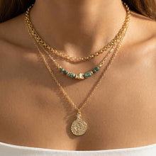 Layered Semi Precious Stone Coin Pendant Necklace: G