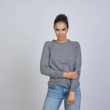 Highland Stripe 100% Mongolian Cashmere Sweater in Gray with Lilac
