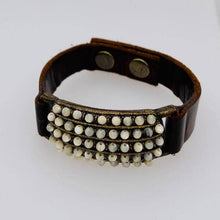 Rectangle Leather Bracelet: Vintage Brown W Lt Turq
