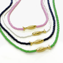Lucky Fish Beaded Necklace: Dark Navy / 16 inch