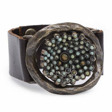 Flower Insert Beaded Leather Bracelet: Camel w cafe