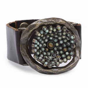 Flower Insert Beaded Leather Bracelet: Camel w cafe