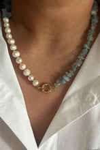 Baroque Pearl and Stone Chain Necklace: BLUE / One Size