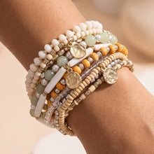 Boho Coin Charm Beaded Bracelet Stack Set: MULTI