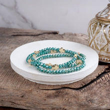Mini Sideways Cross Bracelet stack Glass and gold metal beads: Ivory