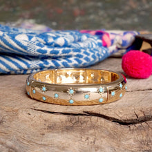 Gold-Tone Eternity Stretch Bangle – Pearls, Turquoise, or Crystals: Wide - Pearls