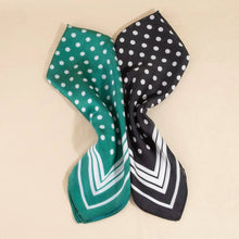 Polka Dot With Stripe Border Print Satin Square Scarf: GN