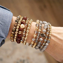 Beaded Bracelet Stack Set, Stretch Bracelet Stack, Layered Beaded Bracelets – Golden Drift: Gray