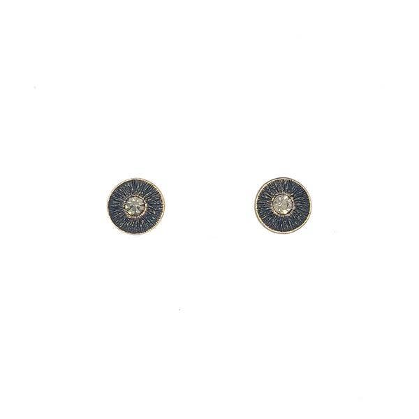 Single Stone Round Metal Rim Stud Earrings: Black Diamond