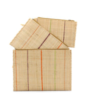 Amelia Set of 3 Pinstripe Nesting Raffia Straw Clutches: Blues
