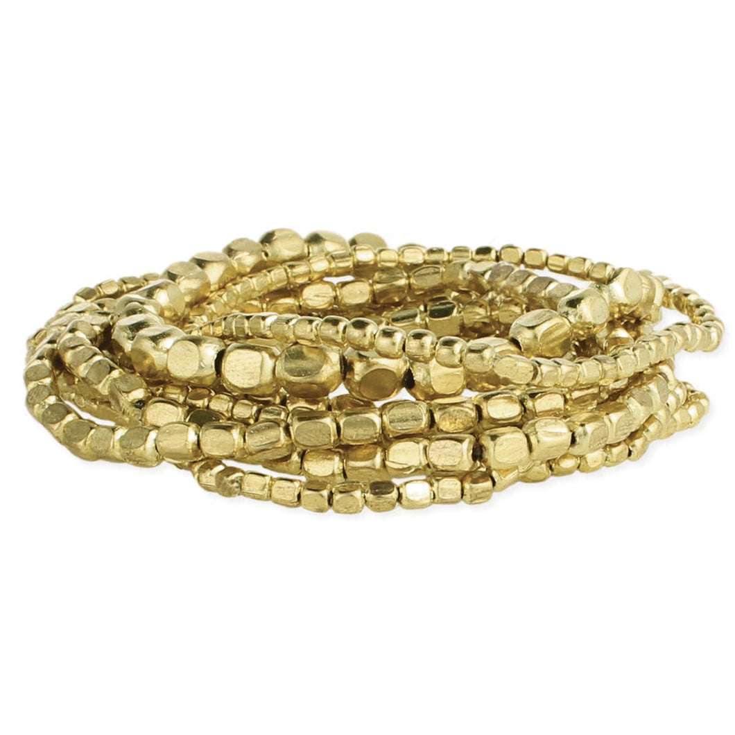 Gold Bead Stretch Bracelets - Set of 10