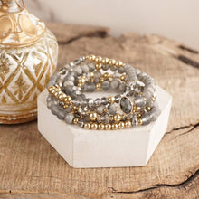 Beaded Bracelet Stack Set, Stretch Bracelet Stack, Layered Beaded Bracelets – Golden Drift: Gray