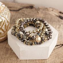 Beaded Bracelet Stack Set, Stretch Bracelet Stack, Layered Beaded Bracelets – Golden Drift: Gray