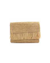 Coco Crochet Straw Clutch with Raw Fringe Trim: Natural