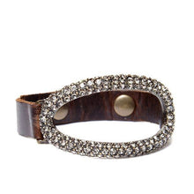 Open Horizontal Oval Leather Cuff: Vintage Brown w MOP