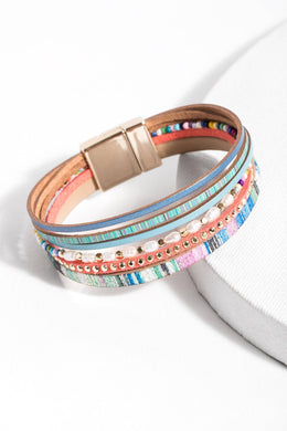 Curacao Colorful Leather Bracelet with Freshwater Pearls: Multi