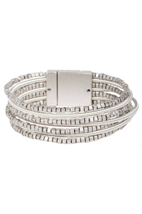 Scarlett Metallic Beaded Bracelet: Silver