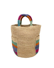 Milos Stripes Crochet Straw Basket Handbag with Pockets: Riviera