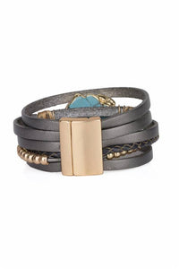 Playa Stackable Leather Bracelet With Natural Stone: Grey