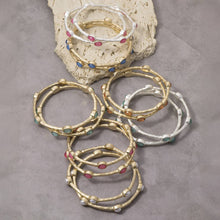 Oval Stone Station Hammered Bangle Set: WGWH