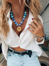 Gold large urchin statement necklace in blue