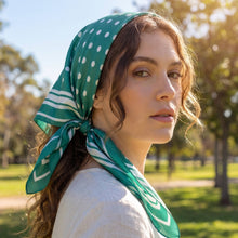 Polka Dot With Stripe Border Print Satin Square Scarf: GN