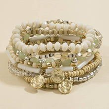 Boho Coin Charm Beaded Bracelet Stack Set: MULTI