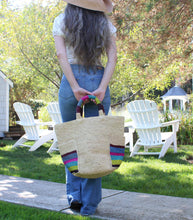 Milos Stripes Crochet Straw Basket Handbag with Pockets: Riviera