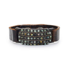 Rectangle Leather Bracelet: Vintage Brown W Lt Turq