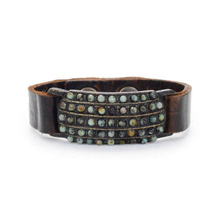 Rectangle Leather Bracelet: Vintage Brown W Lt Turq