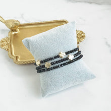 Mini Sideways Cross Bracelet stack Glass and gold metal beads: Multi-Colored