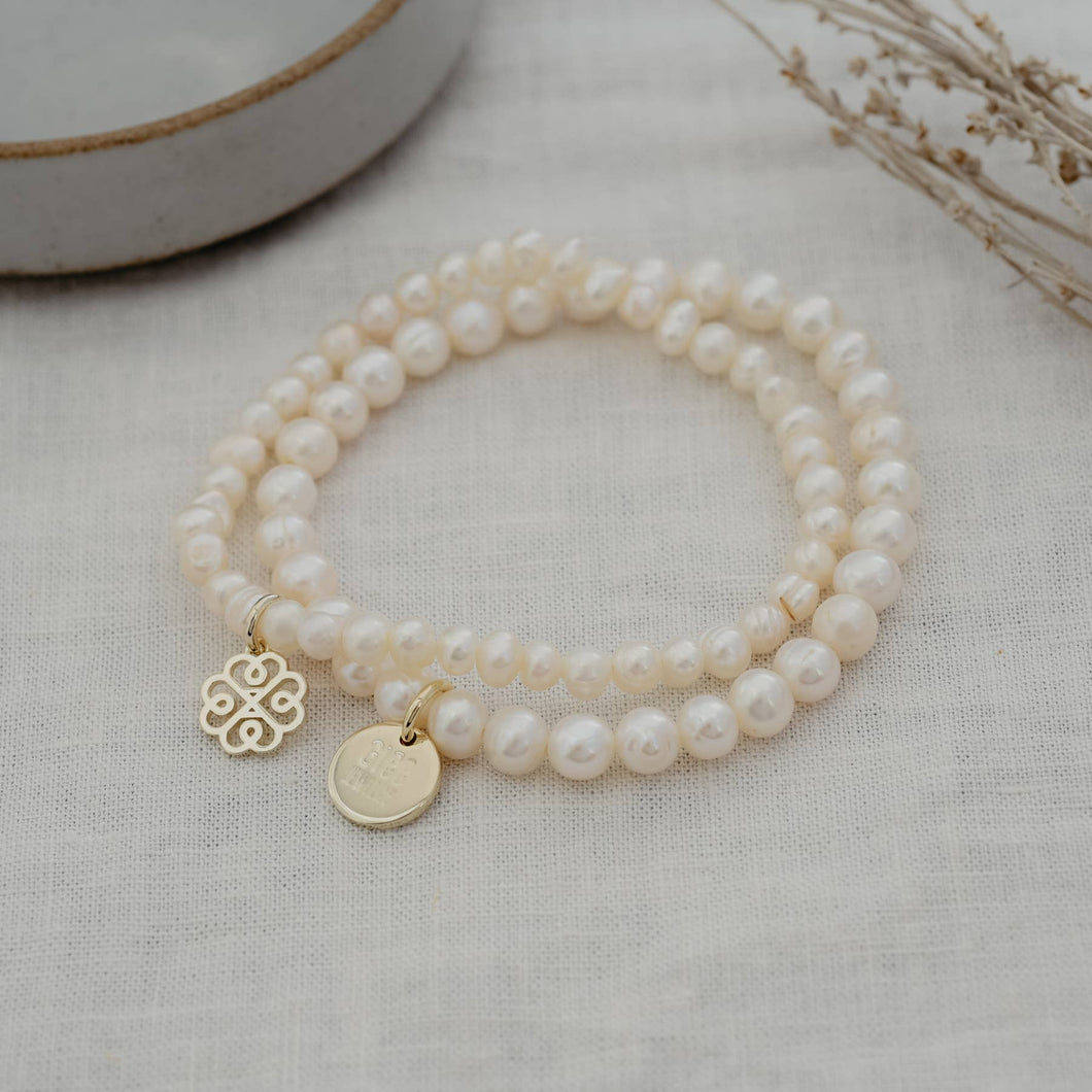 Pearly Stackem-Up Bracelet-White Pearl: Gold/White Pearl