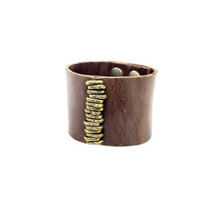 Wide Leather Bracelet w Stacked Cr Ctr: Vintage Brown w Black Diamond