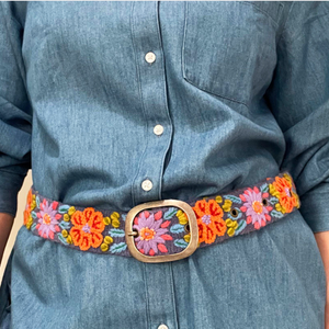 Prairie Flowers Embroidered Wool Belt: M