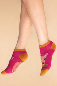 Enchanted Evening Doe Trainer Socks - Fuchsia