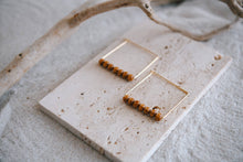 Gold Plated Beaded Square Hoop Earrings: Wood