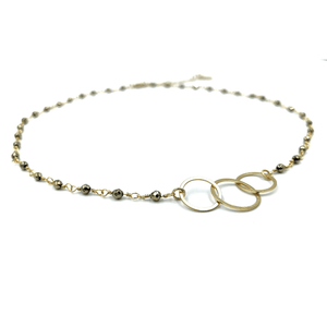 3 Hoops on Pyrite Short Necklace