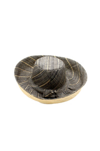 5" & 7" Wide Brim Two Tone Packable Straw Sun Hats: Black Two Tone / 7" Brim