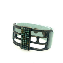 Open Rectangle Leather Bracelet: Gold metallic w mop