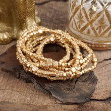 Beaded Bracelet Set Cube Beads Gold Tone