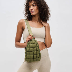 Rejuvenate - Quilted Puffer Nylon Sling Backpack: Olive