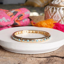Gold-Tone Eternity Stretch Bangle – Pearls, Turquoise, or Crystals: Skinny - Clear Crystals
