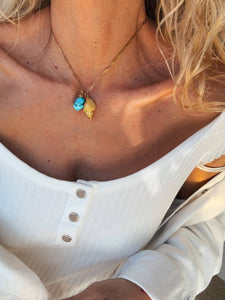 Gold shell delicate necklace with turquoise natural stone
