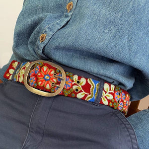 Spice Island Floral Embroidered Wool Belt: L